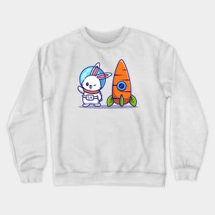 Cute Rabbit Astronaut With Carrot Rocket Crewneck Sweatshirt